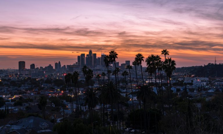 los angeles skyline at dusk