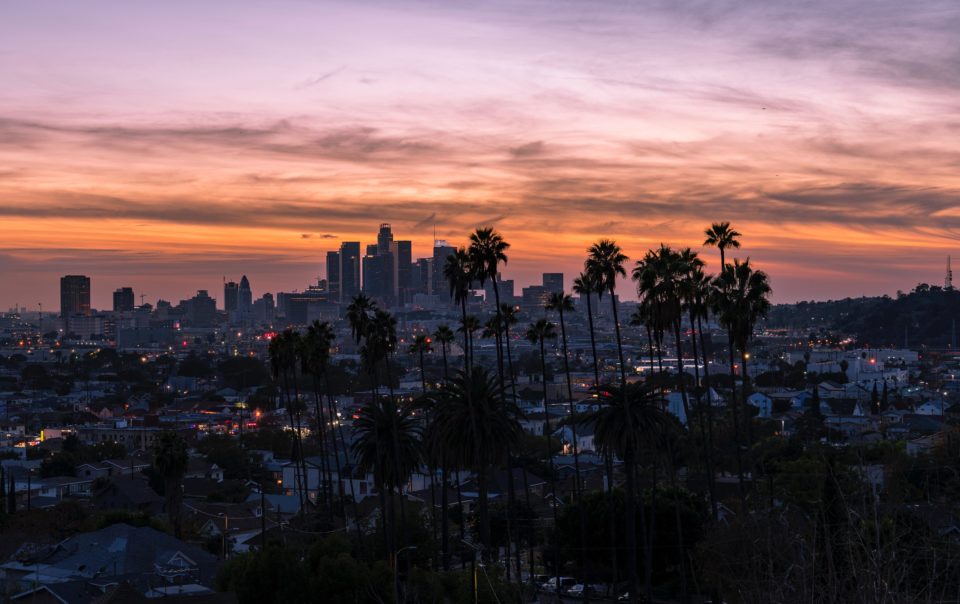 los angeles skyline at dusk